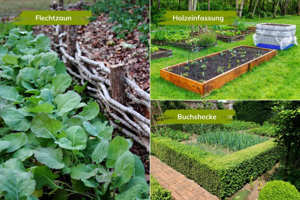 Verschiedene Beeteinfassungen für Gemüsegärten.